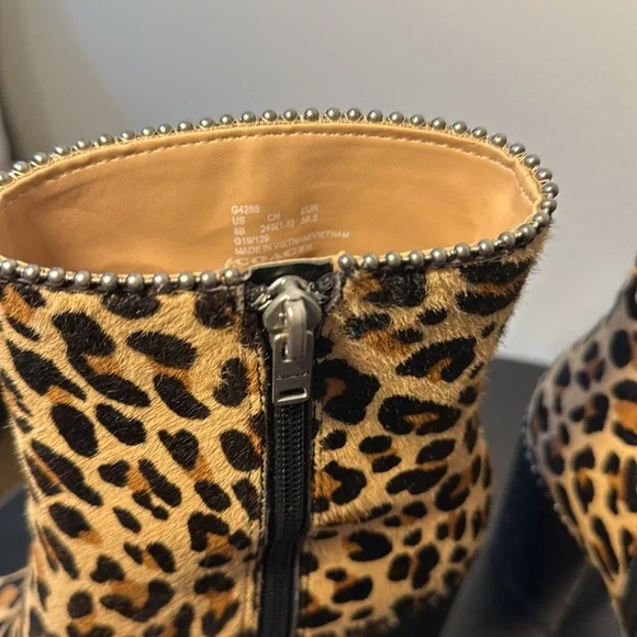 Coach Drea Bead Chain Leopord Print Genuine Calf Hair Leather Booties - Picture 6 of 13